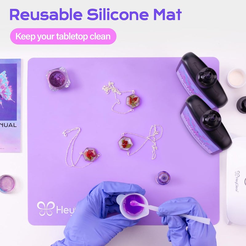 HeyClear 500g UV Resin kit -Crystal Clear, Hard Premixed UV Epoxy Resina para Manualidades Fast Curing with Silicone Mat for Beginners Jewelry Making, DIY Crafts Art, Casting Coating 250g x 2 - Image 3